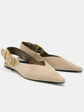 🆕 Nude Pointy‑Toe Suede Slingback Flats Minimalist Workwear Casual Chic. Beige 9